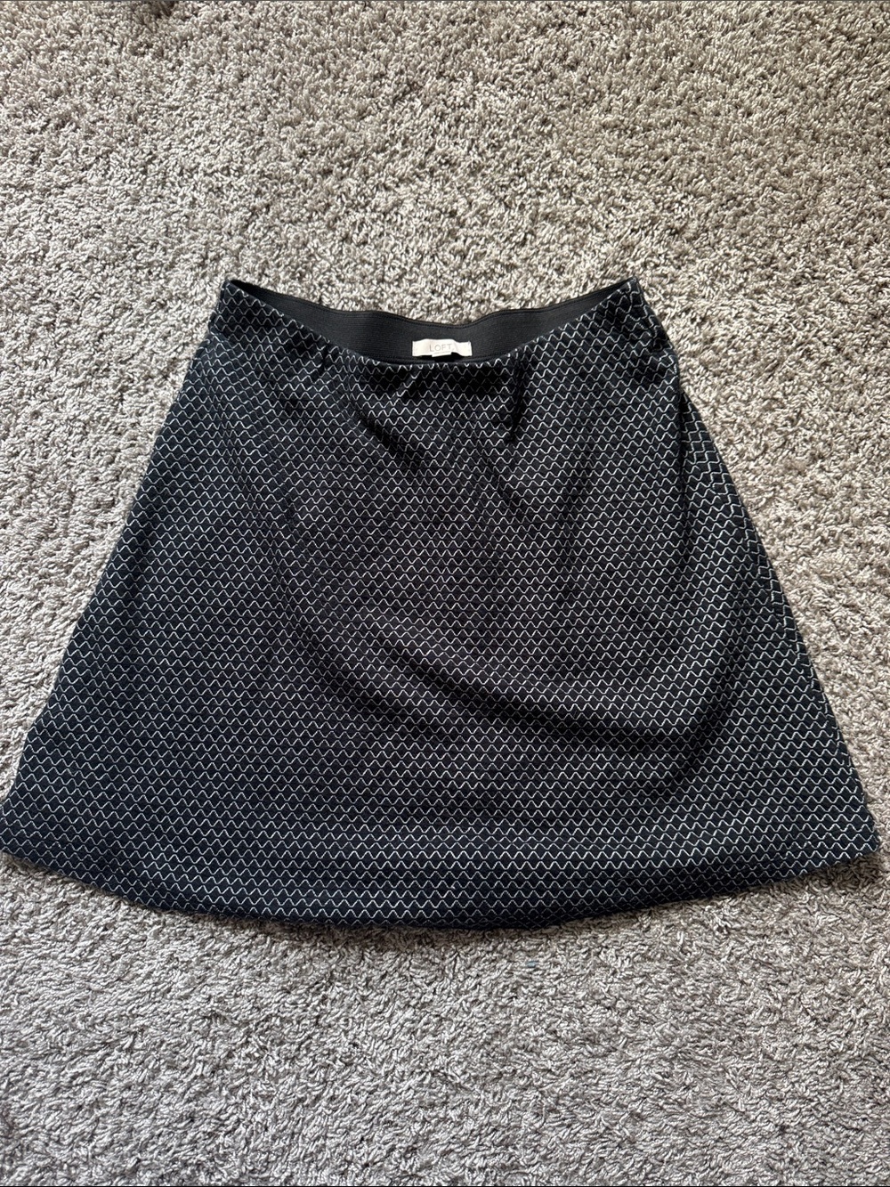 LOFT Black A-Line Skirt with White Geometric Pattern